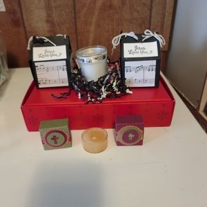 NEW!MUSICAL BOXES FILLED W/ VOTIVE CANDLES & CROSS BOXES FILLED W/ TEALIGHTS.